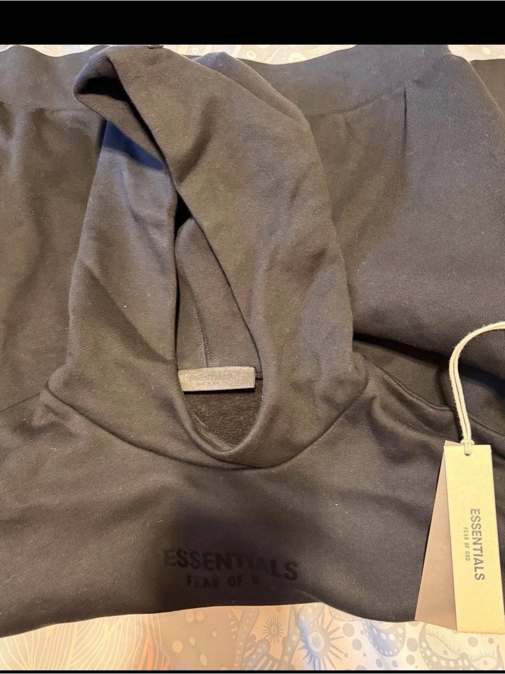 Fear of God ESSENTIALS Black Pullover Hoodie with Chest Logo